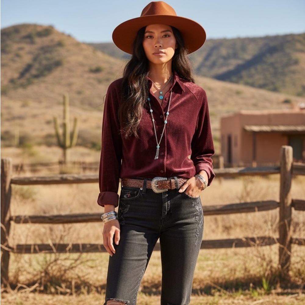 Vintage Burgundy Suede Leather Shirt Shacket Button Front Western Boho Small